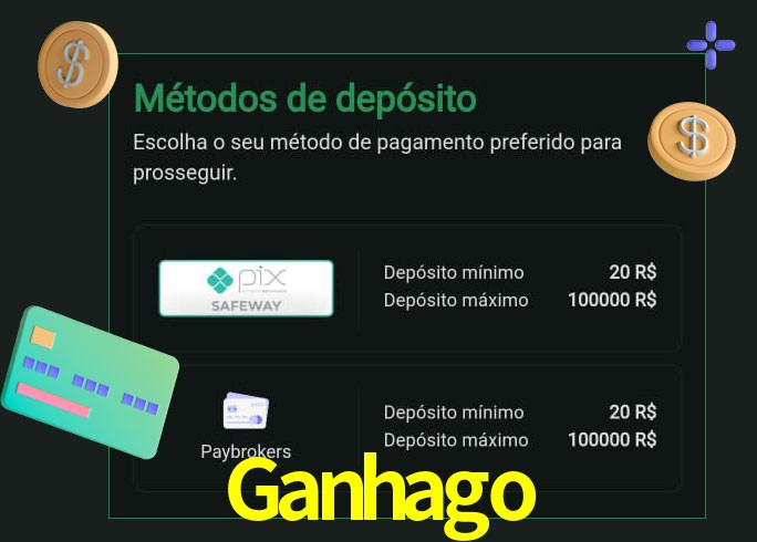 O cassino Ganhago oferece uma grande variedade de métodos de pagamento